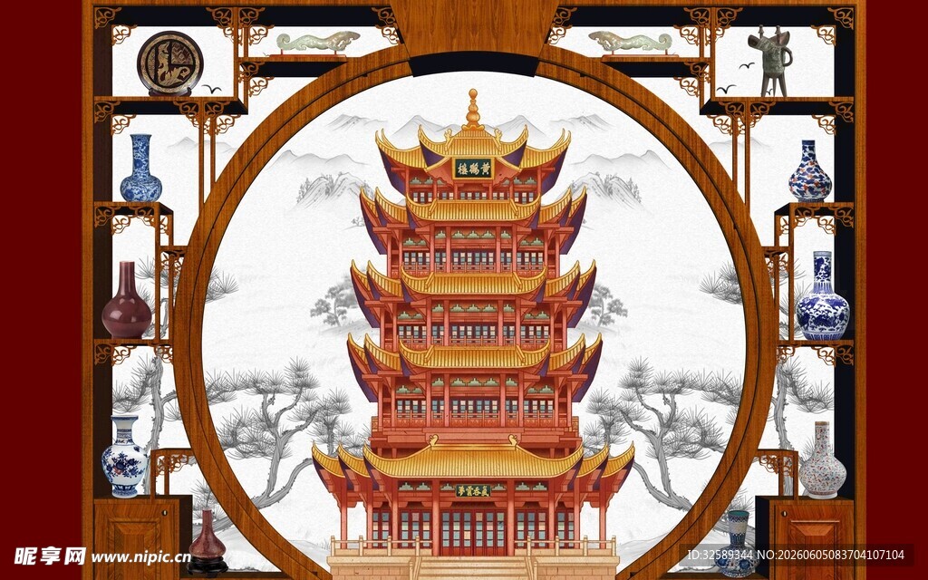 中式塔楼木雕艺术图