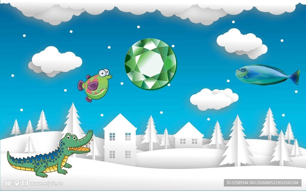 雪地中的奇幻恐龙与星球
