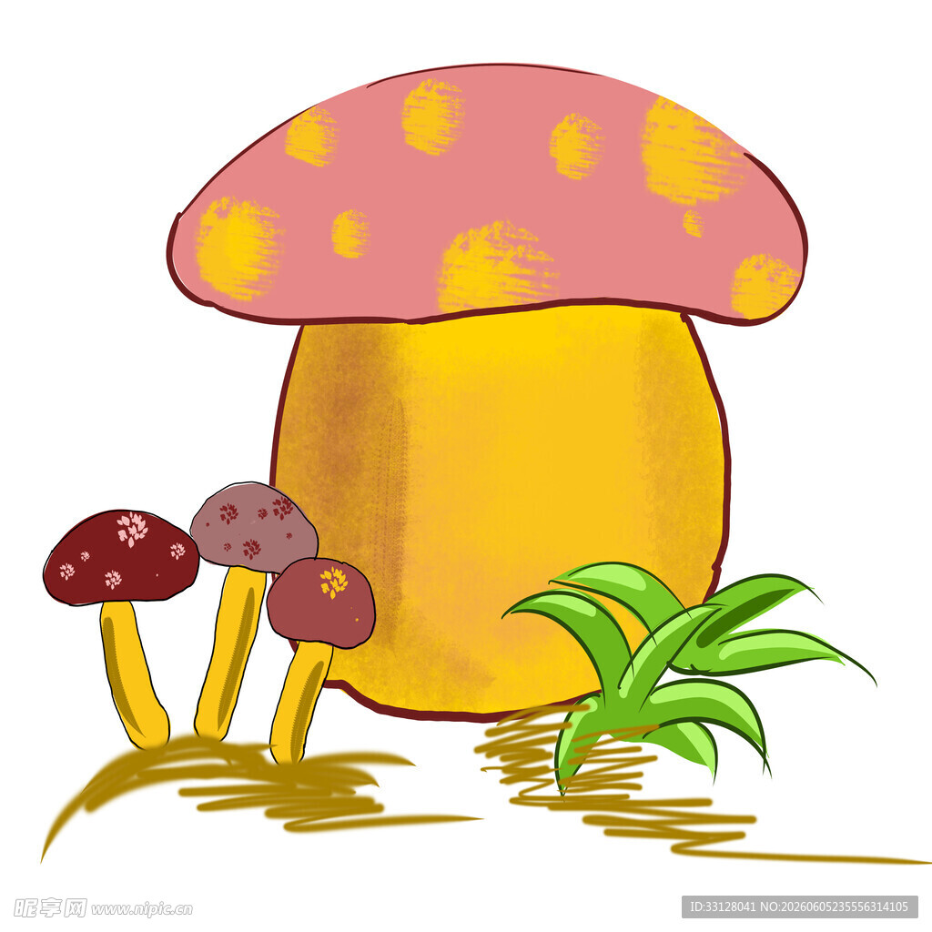 卡通蘑菇与绿植场景