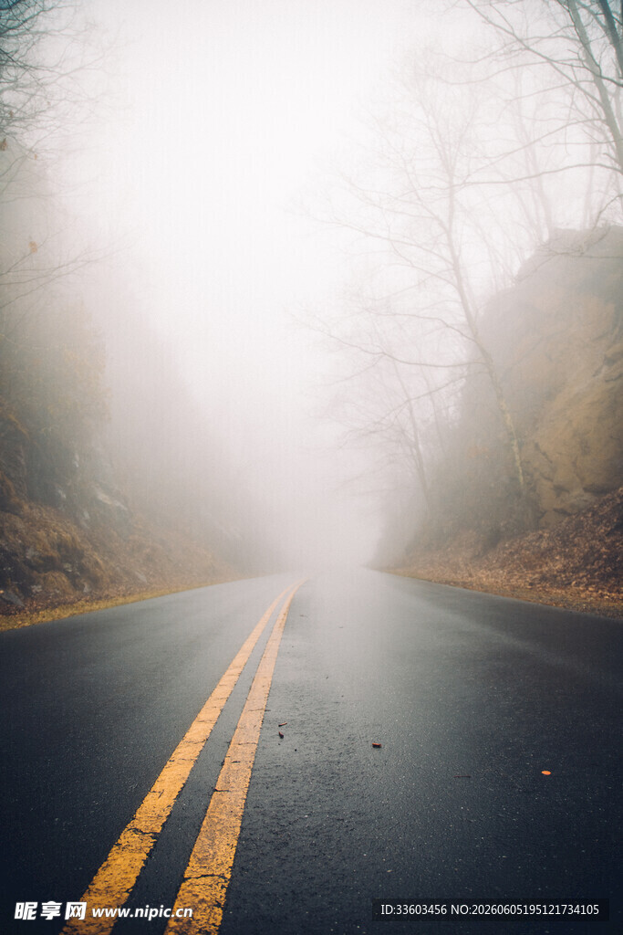 雾中公路前路朦胧