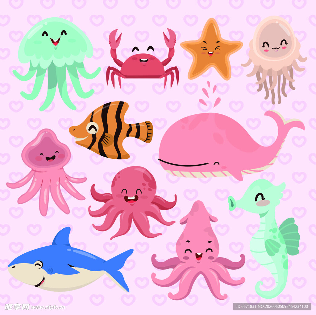 可爱海洋生物卡通集合