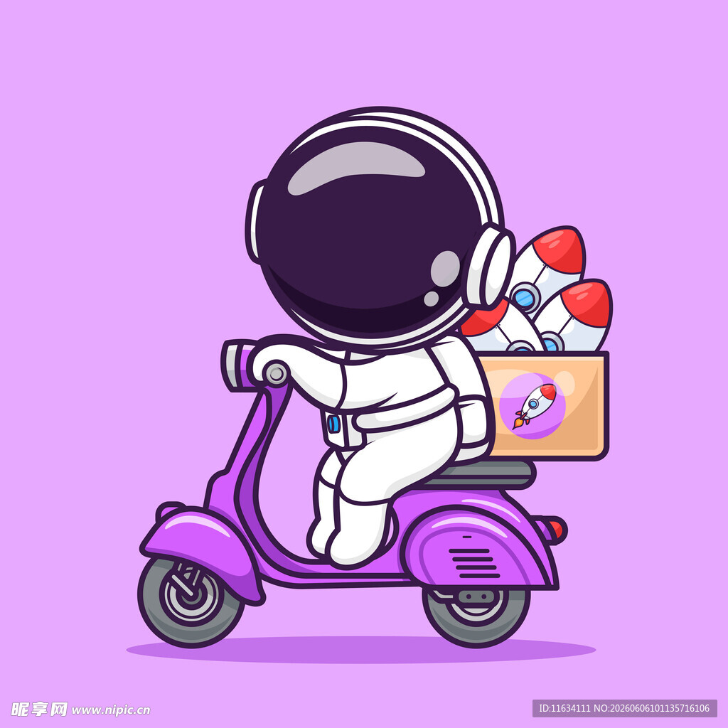骑踏板车的可爱宇航员