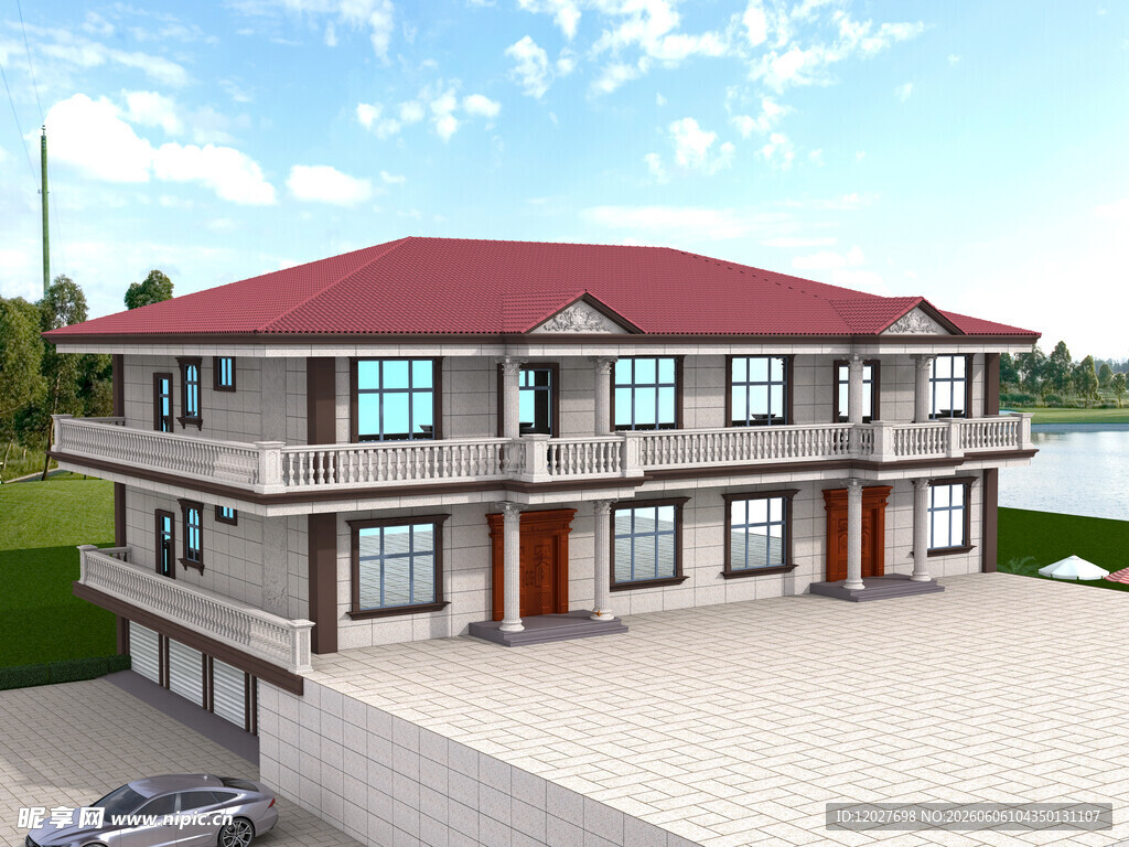两层湖畔住宅建筑效果图