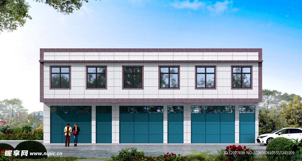 两层蓝白建筑外观展示