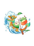 卡通动物划船破浪场景龙舟