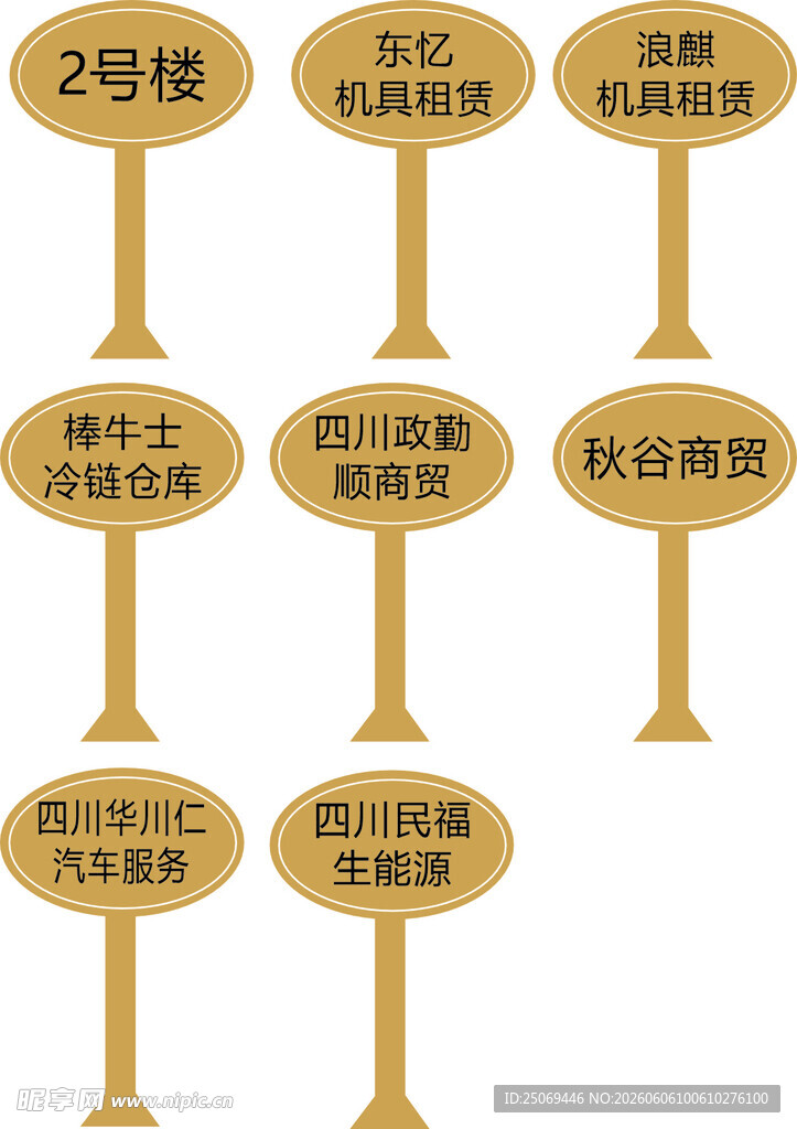 金色指示牌展示多样标识