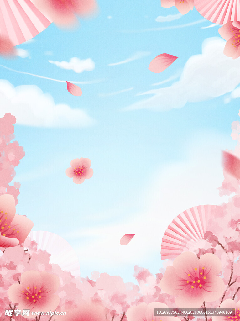 浪漫粉色樱花天空场景