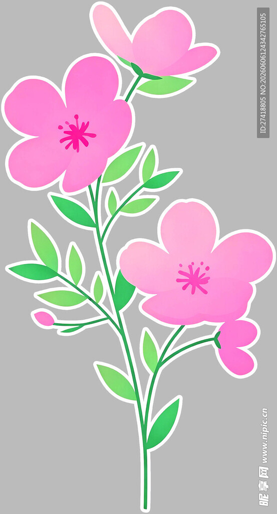 粉色花朵植物插画樱花