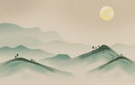 山间落日景 