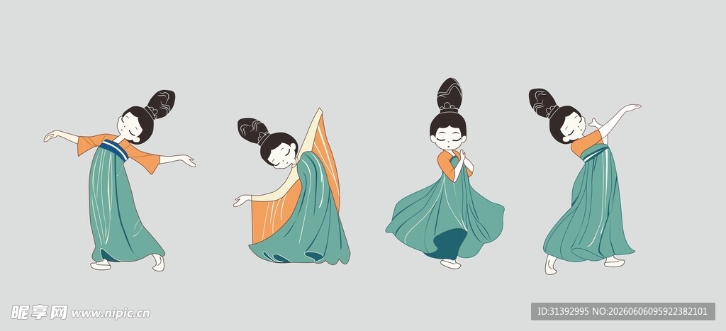 唐韵仕女舞蹈动态插画