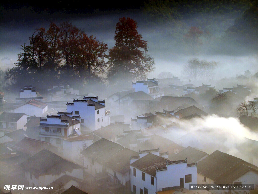 雾中乡村美景
