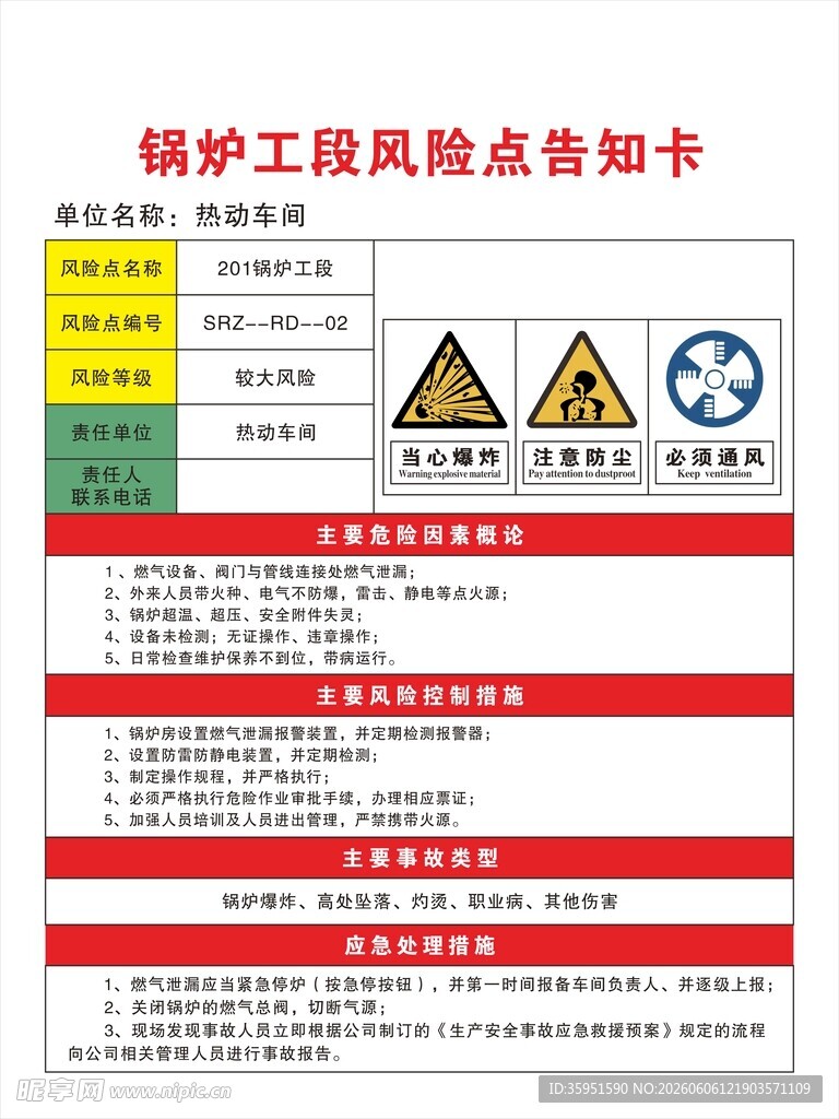锅炉段风险点告知卡