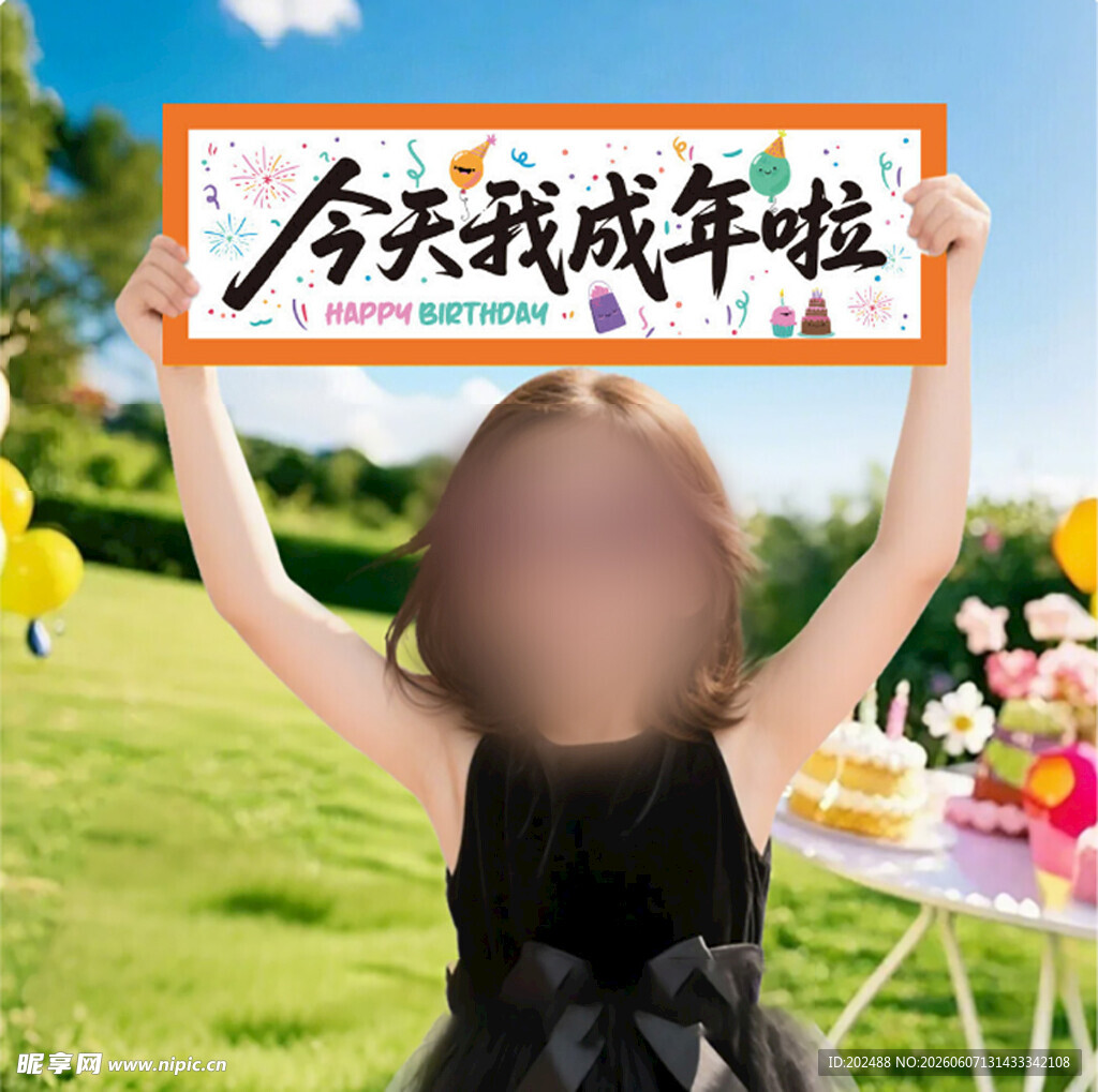 生日手持横幅今天我成年啦