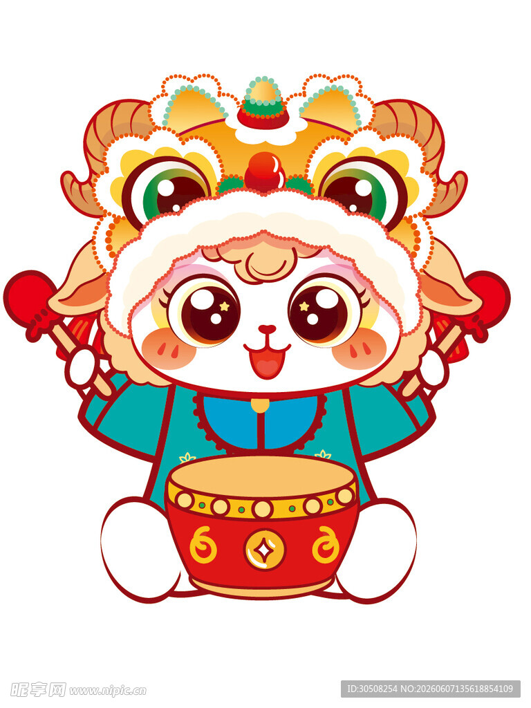 舞狮萌羊敲鼓贺喜庆