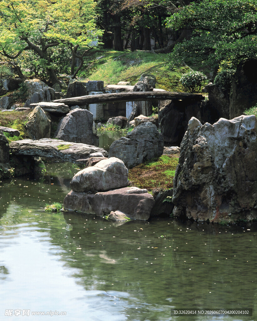 庭院中的石桥水景