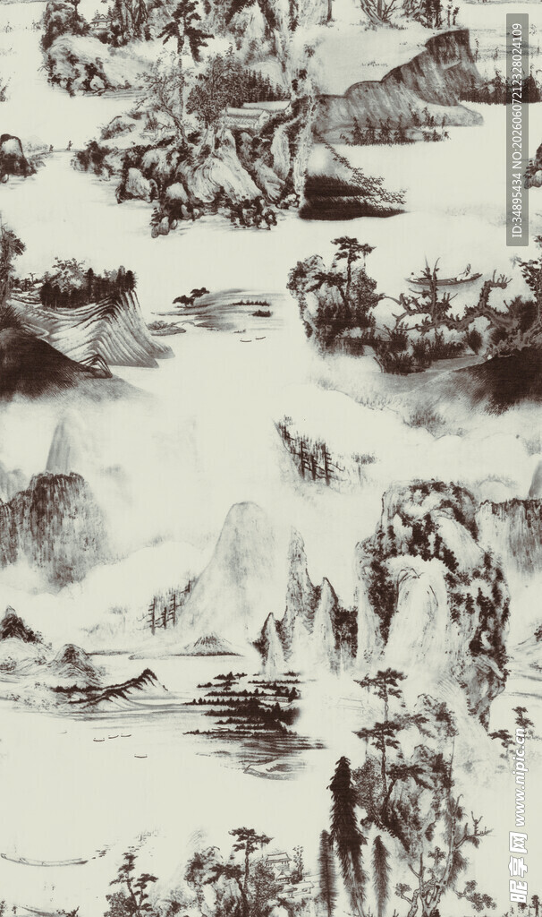 水墨山水国画  扎染