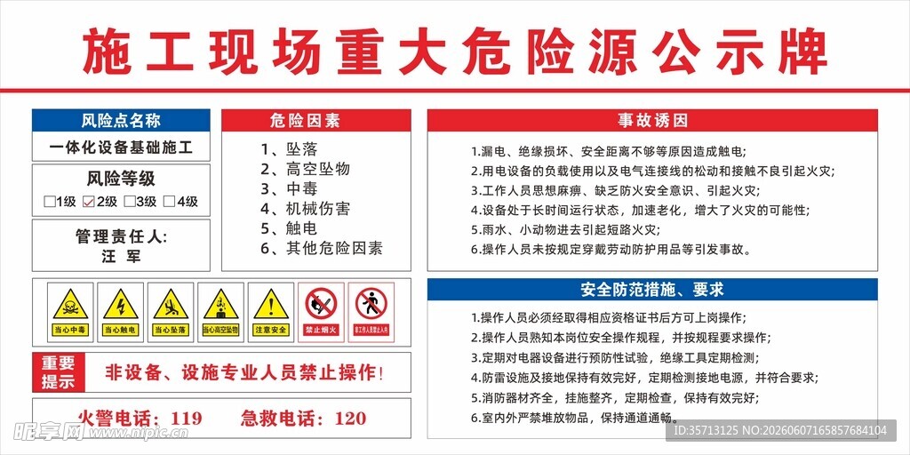 一体化设施工重大危险源公示牌