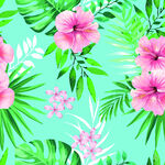 热带花卉绿叶清新图案