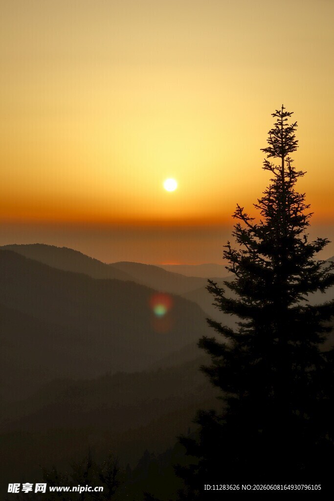 日落时分的山林美景
