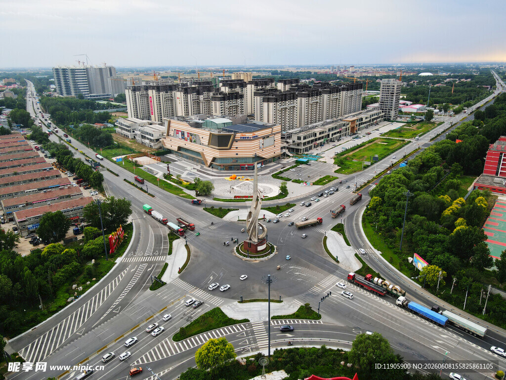 馆陶县城市十字路口全景俯瞰
