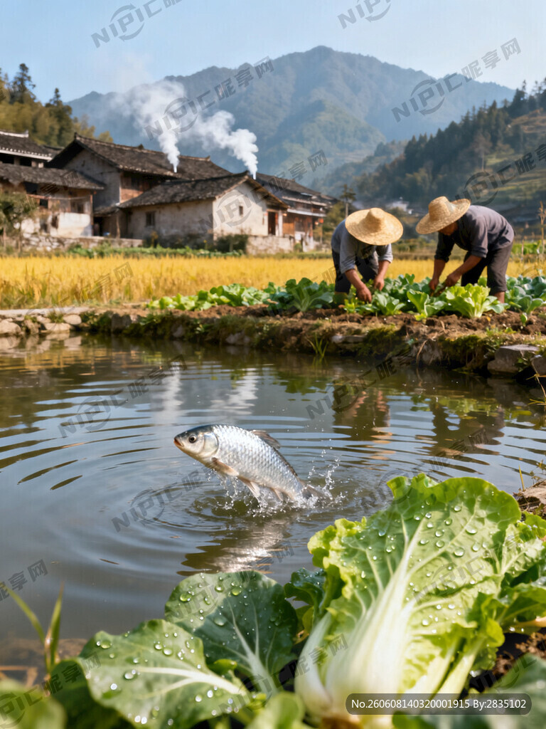 远处是天空和远山 冒着炊烟