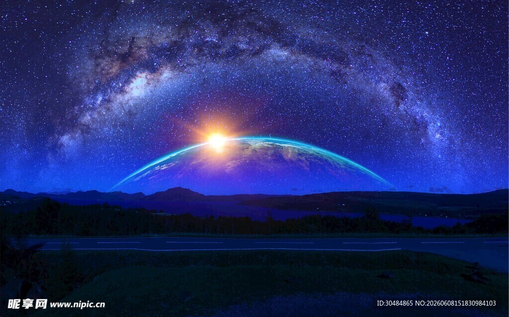 梦幻星空下的壮丽地平线