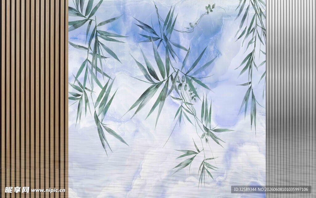 蓝调竹叶装饰画