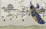 中式古风孔雀与繁花图景