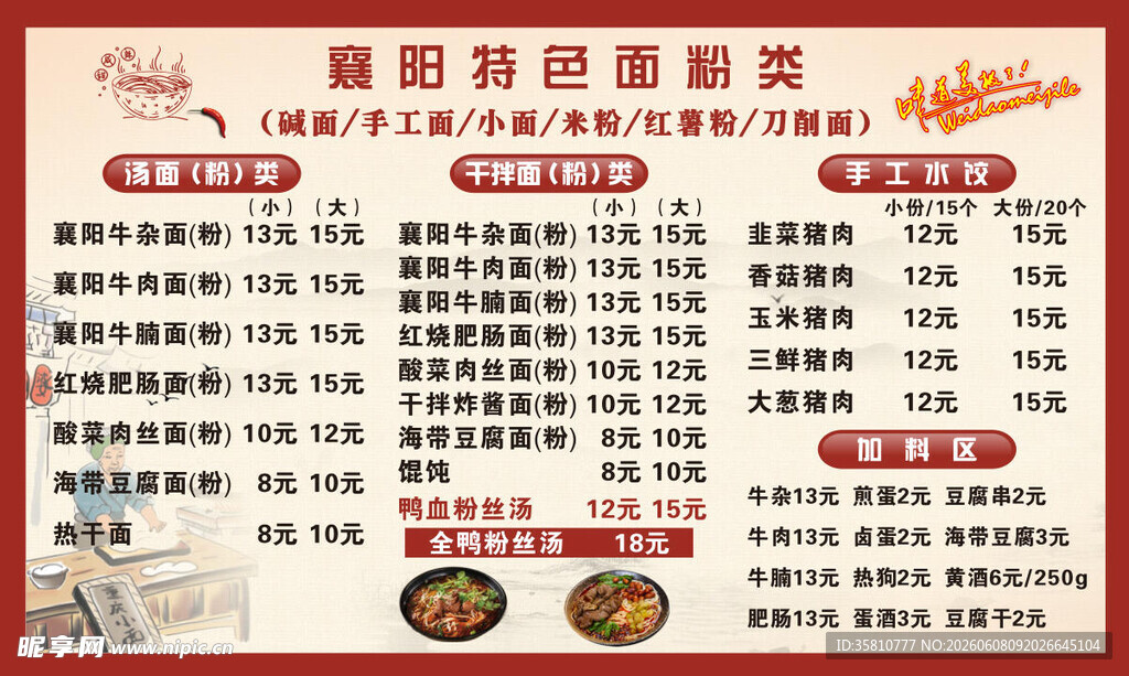 面馆价目表