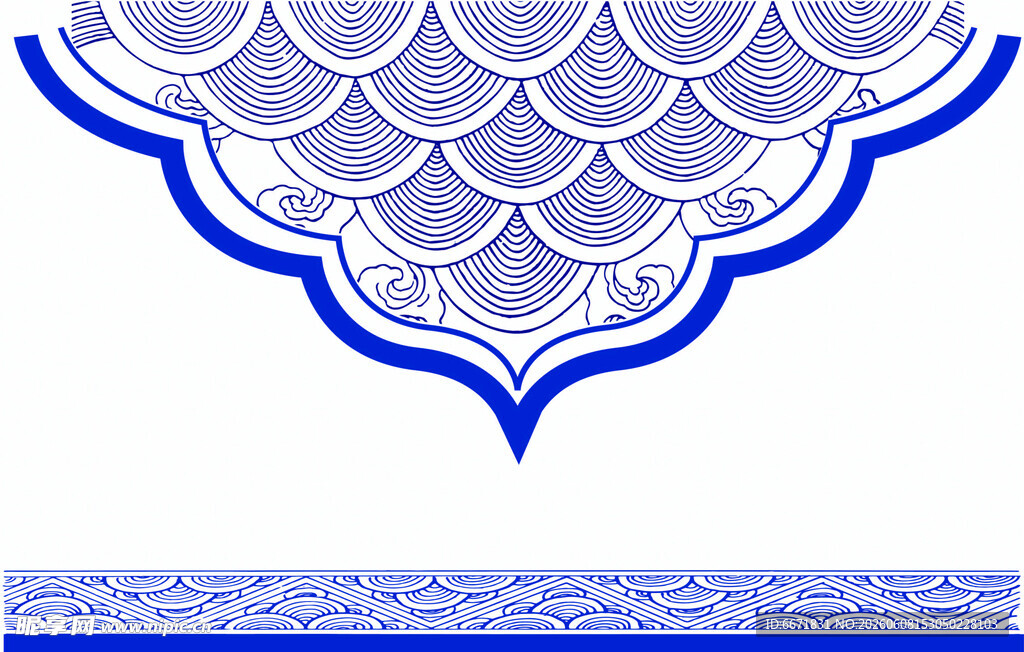 中式鱼鳞纹蓝白装饰图案