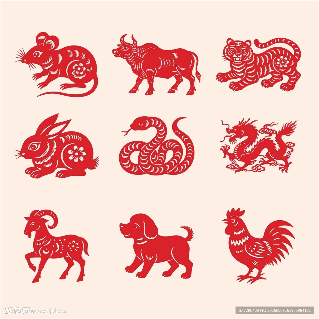 十二生肖剪纸图案展示