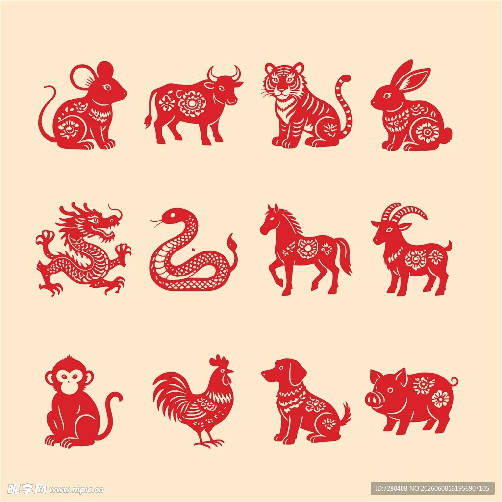 十二生肖剪纸图案展示
