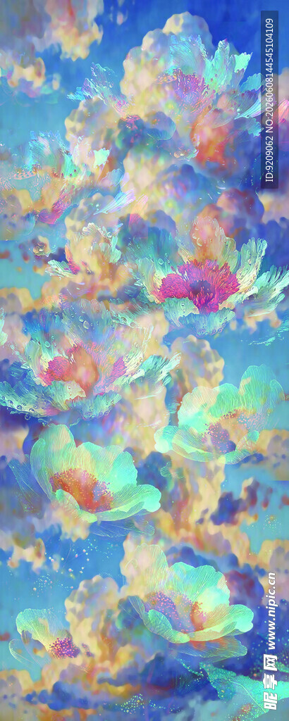 梦幻多彩抽象花卉图案