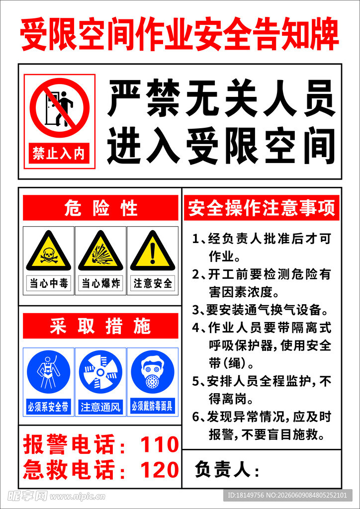 受限空间作业安全告知牌