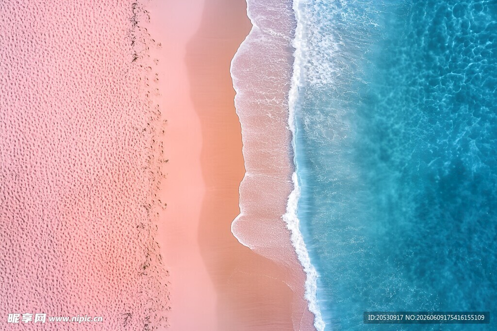 梦幻粉蓝相间的海边美景