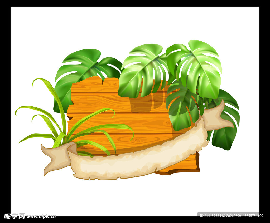 木质背景绿植装饰图