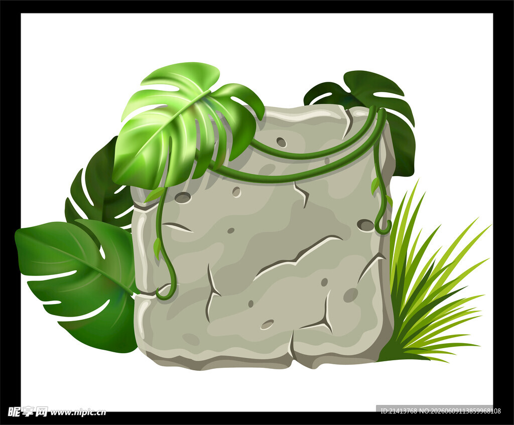 石牌旁的热带绿植景观