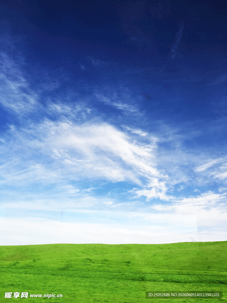 广阔绿野上的蔚蓝天空