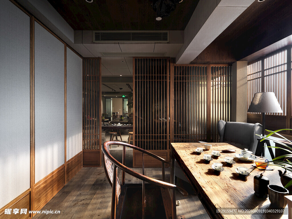 中式雅致茶室室内场景
