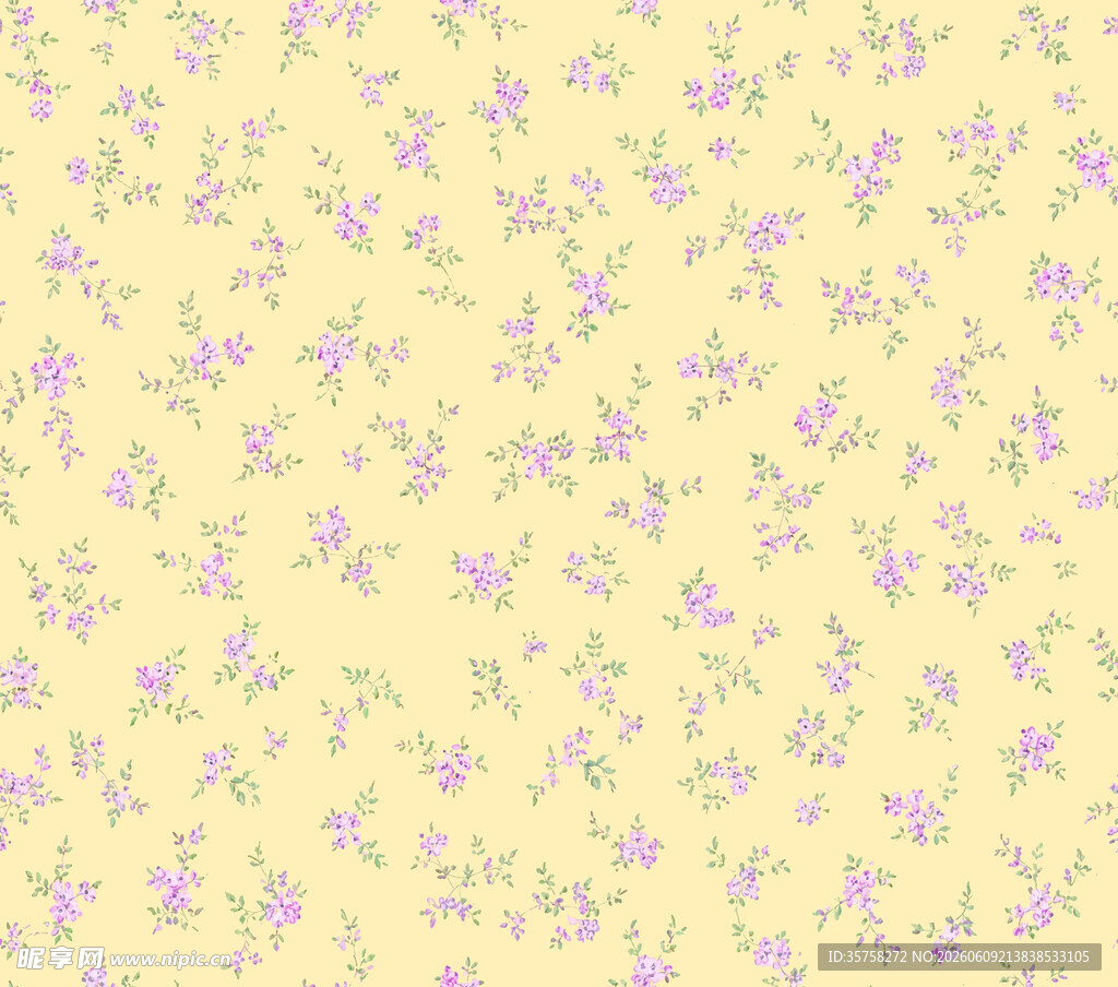 淡黄色底紫色碎花图案