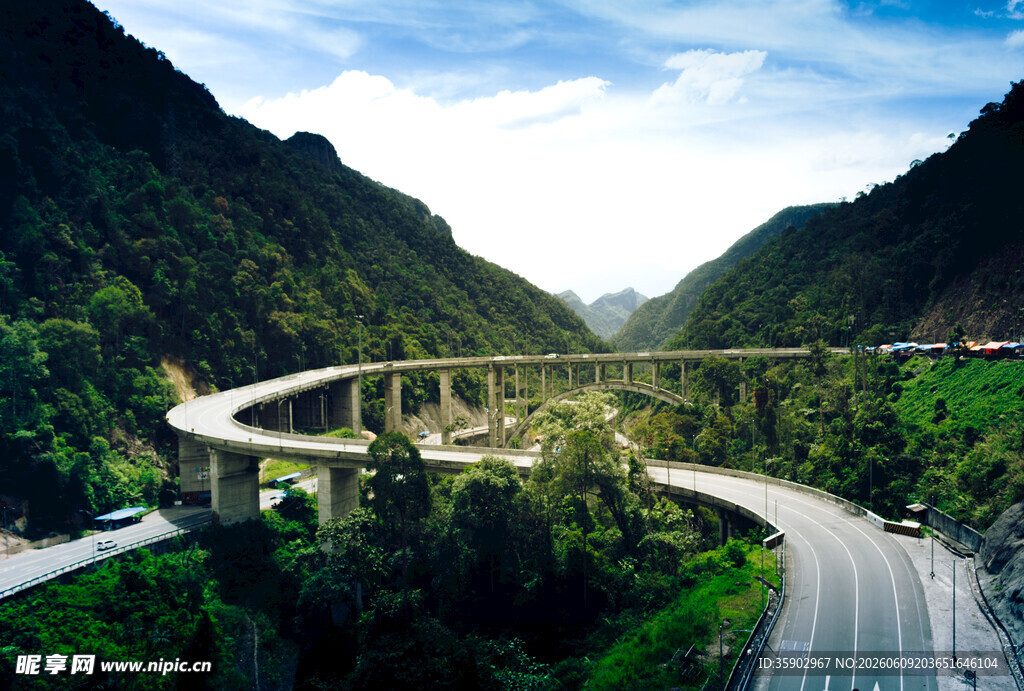 山间蜿蜒公路桥梁美景