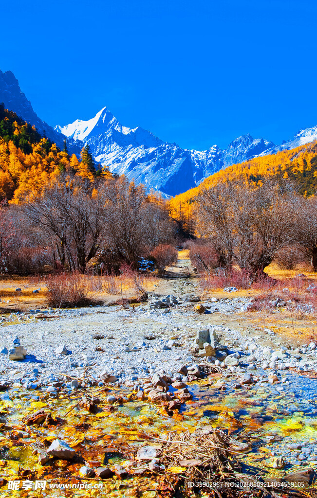 秋日山谷间的多彩山水景
