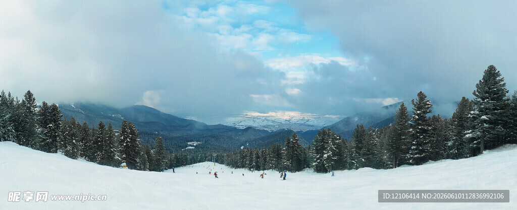 雪覆山林的冬日美景