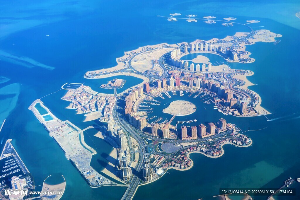 海上岛屿建筑群俯瞰图