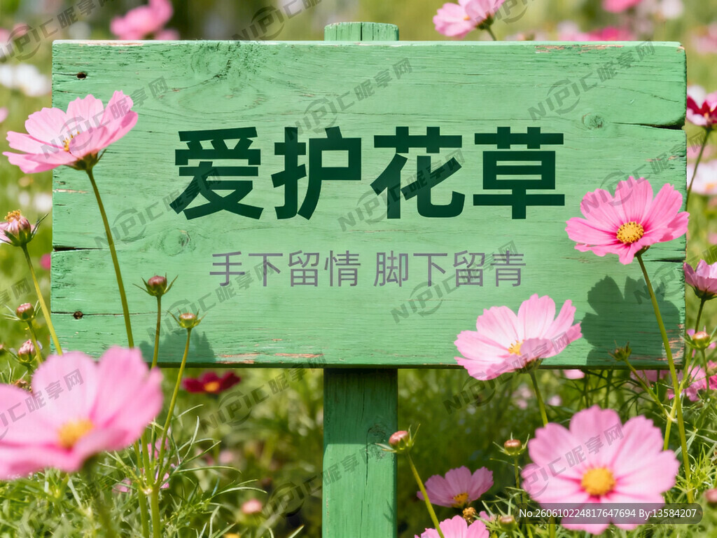 爱护花草牌 有格桑花点缀