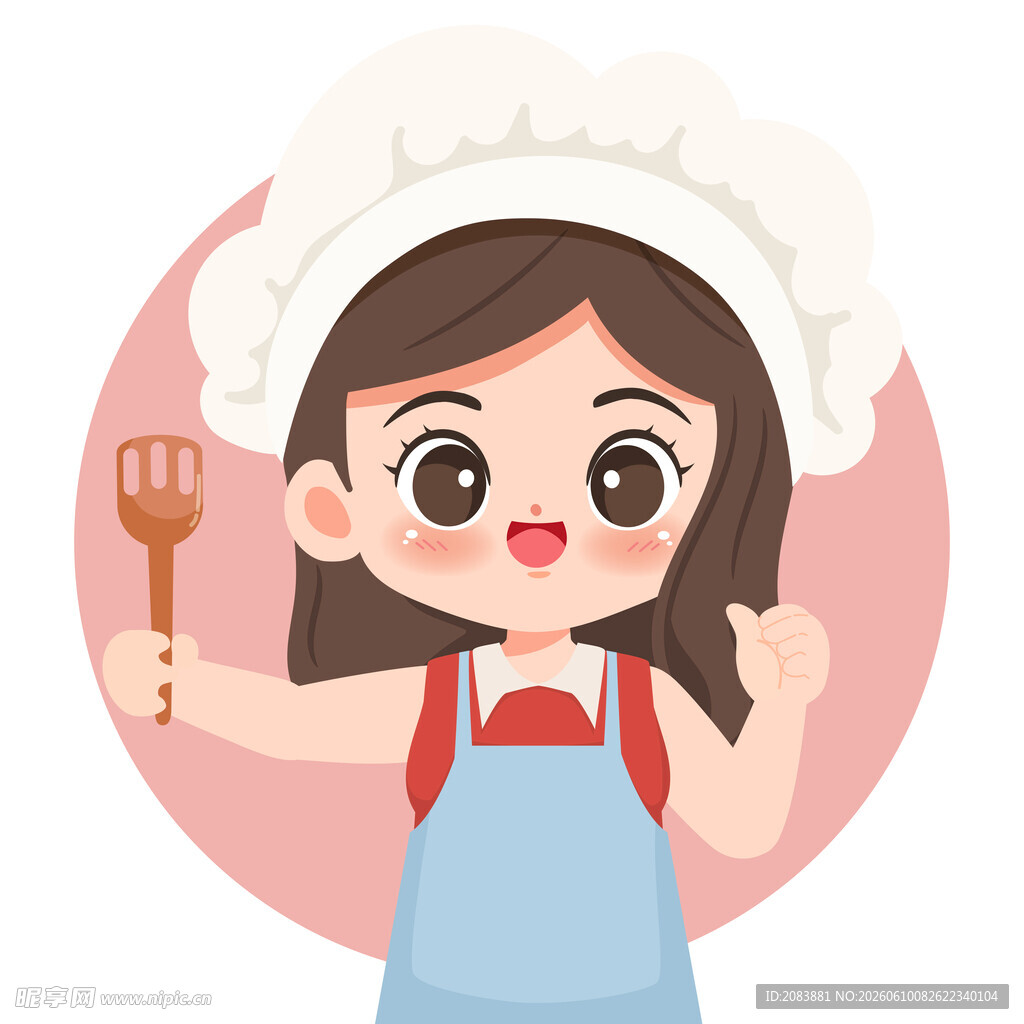 可爱小厨师手持锅铲