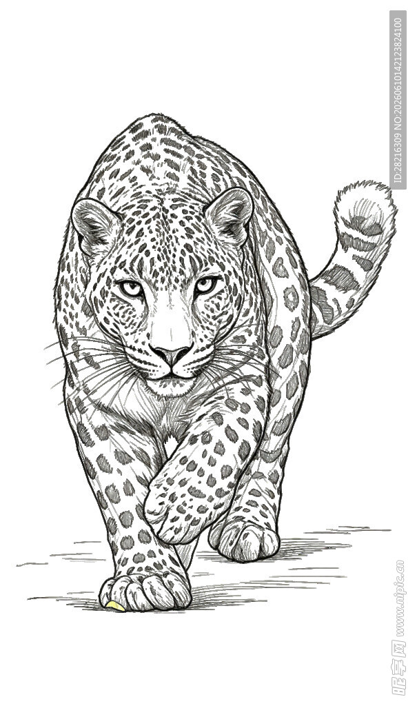行走的豹子黑白插画