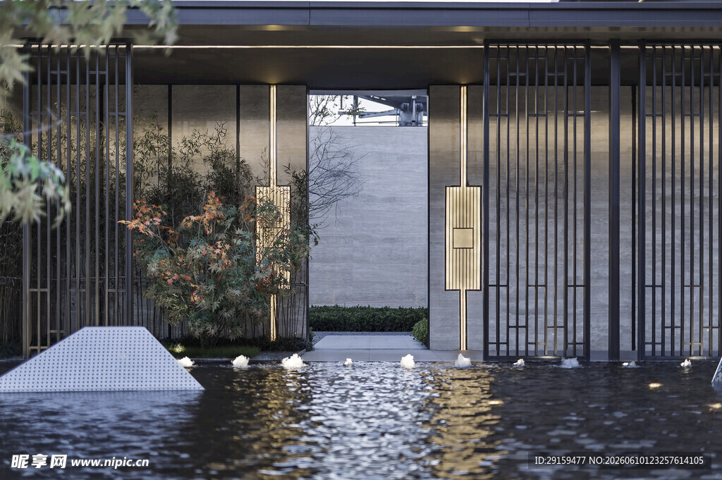 日式庭院水景与建筑一隅
