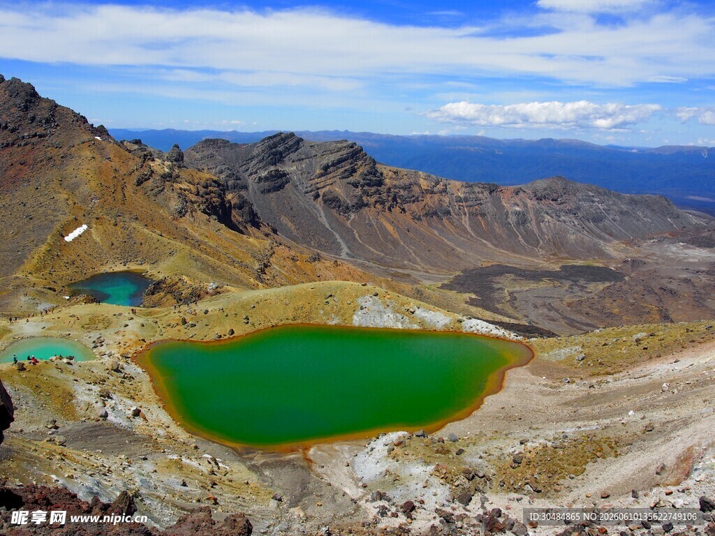 高山间的碧绿湖泊美景