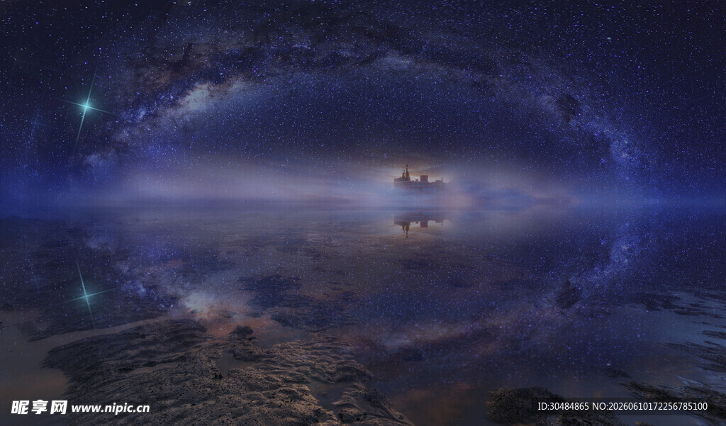 梦幻星空下的静谧湖面